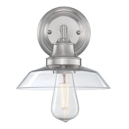 Westinghouse Iron Hill 1-Light Wall Sconce | Vintage Brushed Nickel and Clear Glass | Bathroom & Hallway Accent | 8 x 9.5 x 8 in | Model 6129100