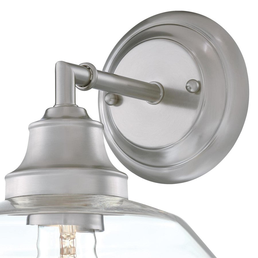 Westinghouse Iron Hill 1-Light Wall Sconce | Vintage Brushed Nickel and Clear Glass | Bathroom & Hallway Accent | 8 x 9.5 x 8 in | Model 6129100