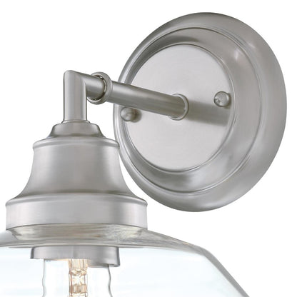 Westinghouse Iron Hill 1-Light Wall Sconce | Vintage Brushed Nickel and Clear Glass | Bathroom & Hallway Accent | 8 x 9.5 x 8 in | Model 6129100