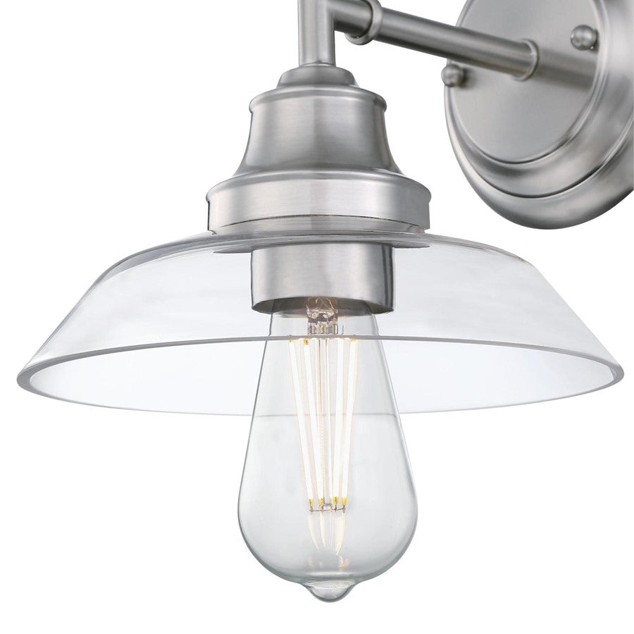 Westinghouse Iron Hill 1-Light Wall Sconce | Vintage Brushed Nickel and Clear Glass | Bathroom & Hallway Accent | 8 x 9.5 x 8 in | Model 6129100