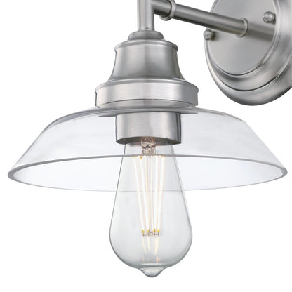 Westinghouse Iron Hill 1-Light Wall Sconce | Vintage Brushed Nickel and Clear Glass | Bathroom & Hallway Accent | 8 x 9.5 x 8 in | Model 6129100