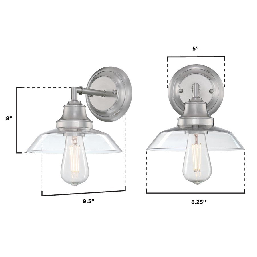 Westinghouse Iron Hill 1 Light Wall Light, Brushed Nickel/Clear Glass