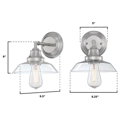 Westinghouse Iron Hill 1-Light Wall Sconce | Vintage Brushed Nickel and Clear Glass | Bathroom & Hallway Accent | 8 x 9.5 x 8 in | Model 6129100