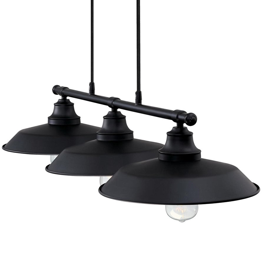 Westinghouse Iron Hill 40in 3-Light Pendant | Vintage Industrial Matte Black | Kitchen Island & Dining Room | 40 x 12 x 32 in | Model 6129400