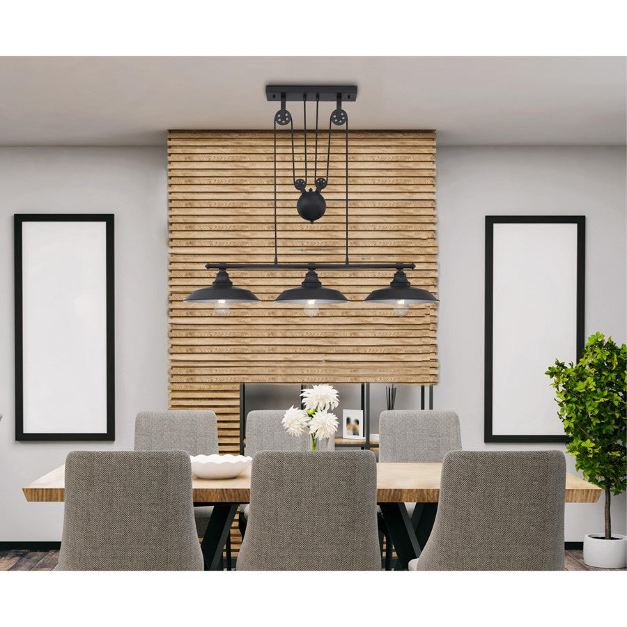 Westinghouse Iron Hill 40in 3-Light Pendant | Vintage Industrial Matte Black | Kitchen Island & Dining Room | 40 x 12 x 32 in | Model 6129400
