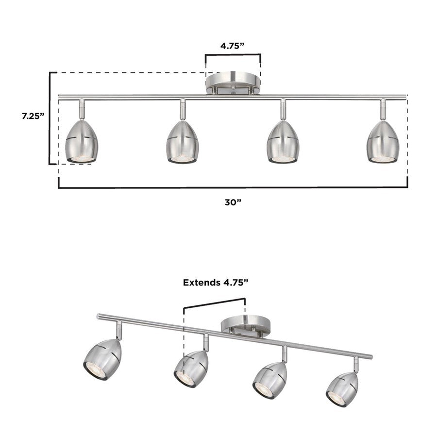 Westinghouse Borgata 30in 4-Light Flush Mount Track Light | Contemporary Brushed Nickel | Kitchen & Living Room Task Light | Model 6129500