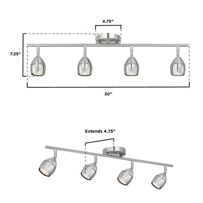 Westinghouse Borgata 30in 4-Light Flush Mount Track Light | Contemporary Brushed Nickel | Kitchen & Living Room Task Light | Model 6129500