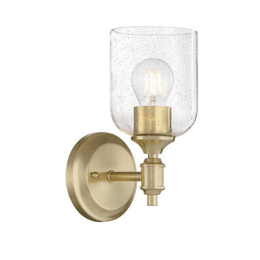 Westinghouse Basset 10in 1-Light Wall Sconce | Champagne Brass and Clear Seeded Glass | Bathroom & Hallway Accent | 5 x 6 x 10 in | Model 6129600
