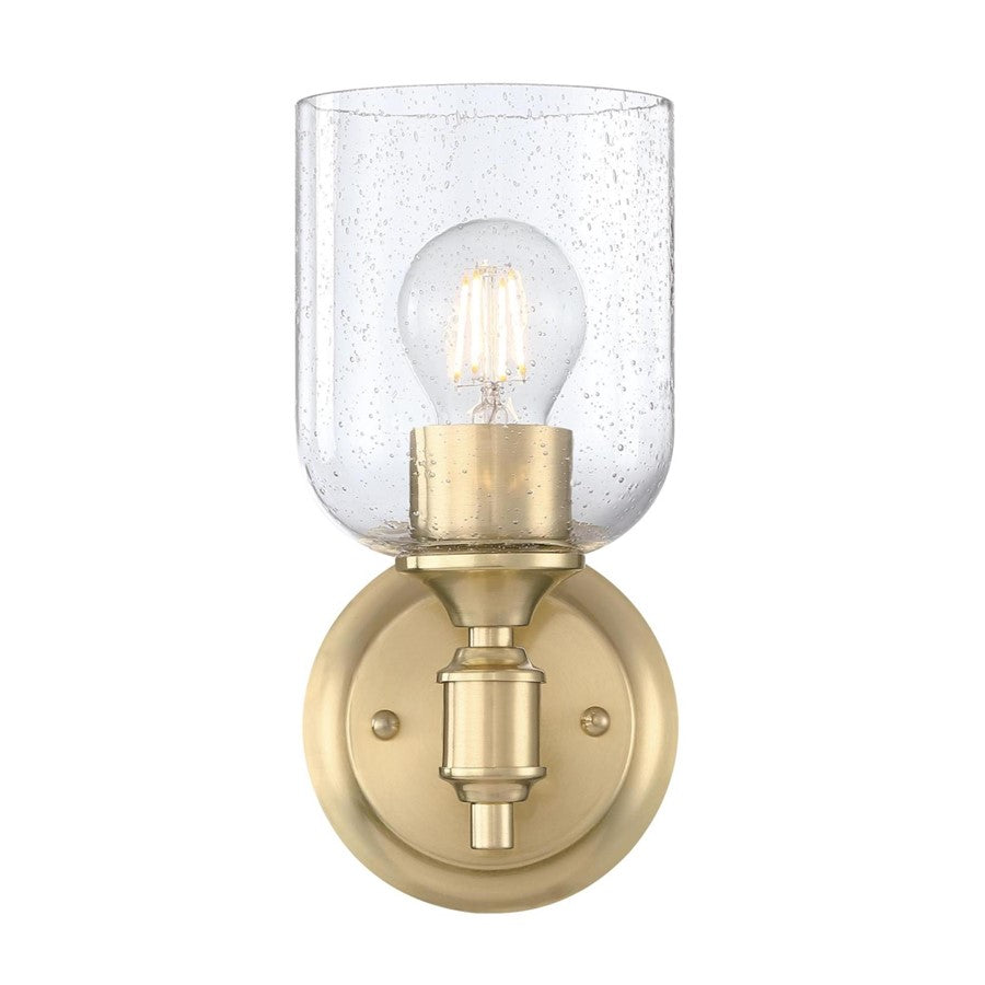 Westinghouse Basset 10in 1-Light Wall Sconce | Champagne Brass and Clear Seeded Glass | Bathroom & Hallway Accent | 5 x 6 x 10 in | Model 6129600
