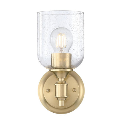 Westinghouse Basset 10in 1-Light Wall Sconce | Champagne Brass and Clear Seeded Glass | Bathroom & Hallway Accent | 5 x 6 x 10 in | Model 6129600