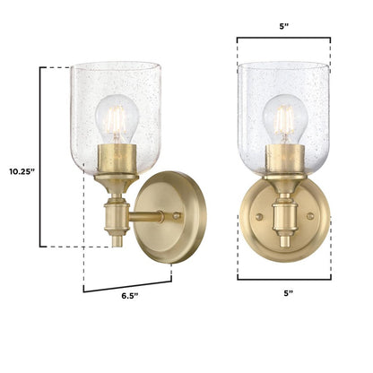 Westinghouse Basset 1 Light Wall Light, Champagne Brass/Clear Seeded