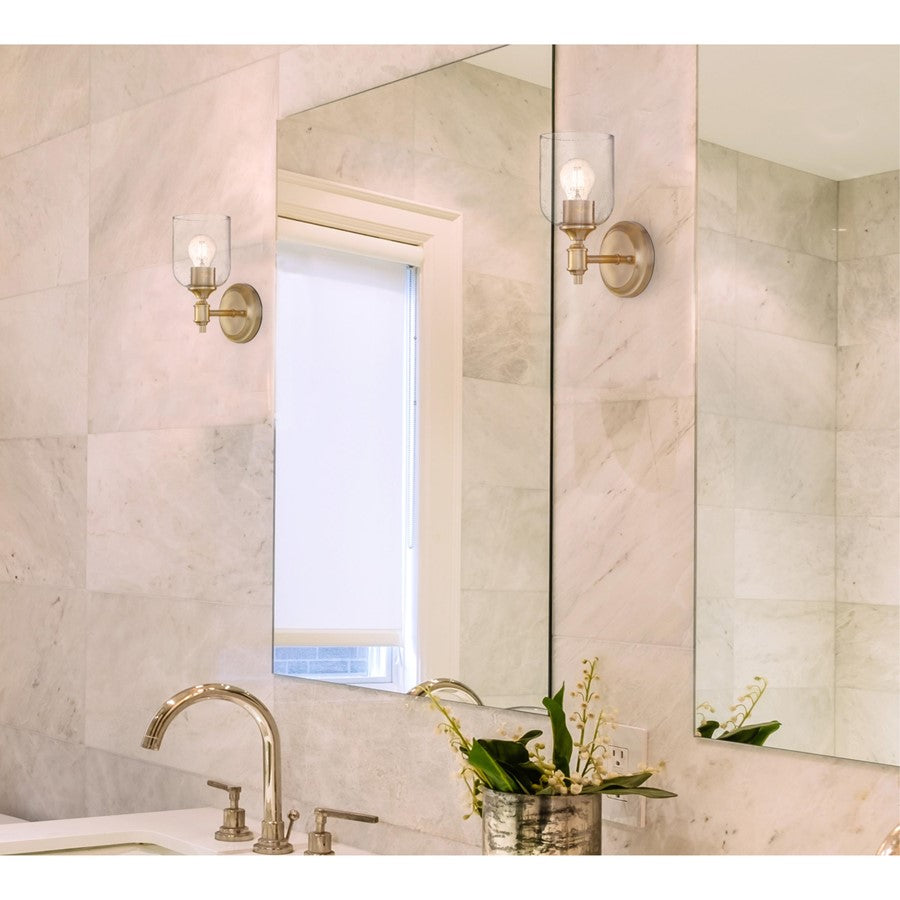 Westinghouse Basset 10in 1-Light Wall Sconce | Champagne Brass and Clear Seeded Glass | Bathroom & Hallway Accent | 5 x 6 x 10 in | Model 6129600