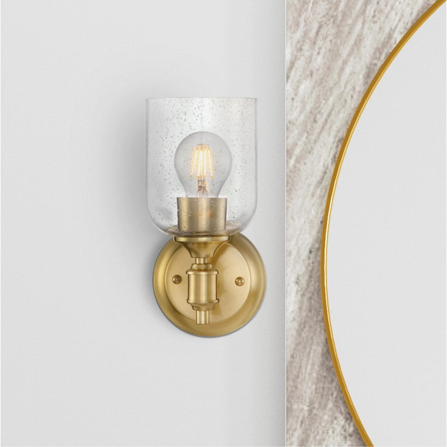 Westinghouse Basset 10in 1-Light Wall Sconce | Champagne Brass and Clear Seeded Glass | Bathroom & Hallway Accent | 5 x 6 x 10 in | Model 6129600