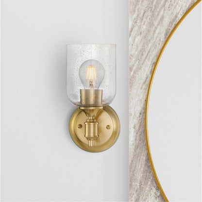 Westinghouse Basset 10in 1-Light Wall Sconce | Champagne Brass and Clear Seeded Glass | Bathroom & Hallway Accent | 5 x 6 x 10 in | Model 6129600
