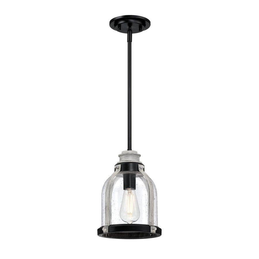 Westinghouse Cindy 11in 1-Light Pendant | Matte Black and Antique Ash with Clear Seeded Glass | Kitchen Island & Dining Room | Model 6129700