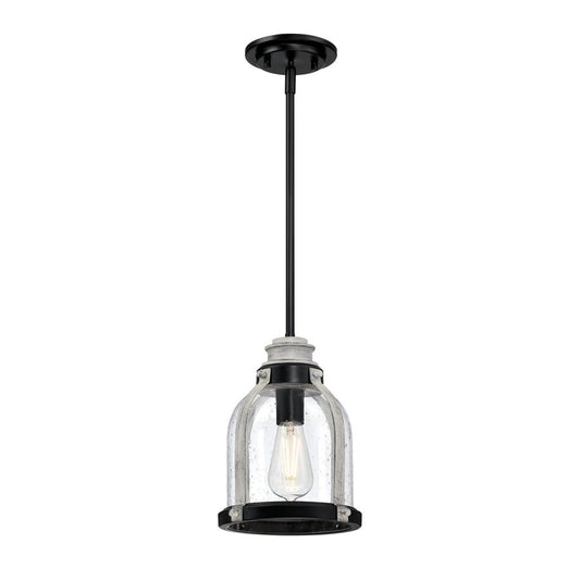 Westinghouse Cindy 11in 1-Light Pendant | Matte Black and Antique Ash with Clear Seeded Glass | Kitchen Island & Dining Room | Model 6129700
