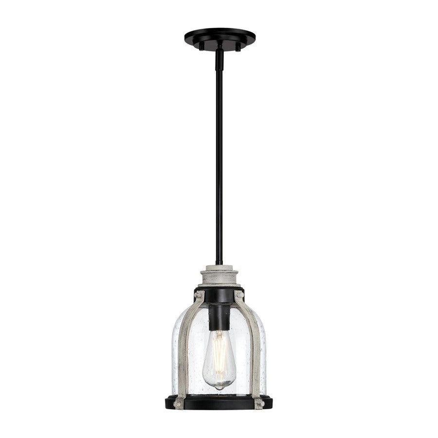 Westinghouse Cindy 11in 1-Light Pendant | Matte Black and Antique Ash with Clear Seeded Glass | Kitchen Island & Dining Room | Model 6129700