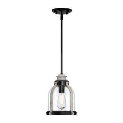 Westinghouse Cindy 11in 1-Light Pendant | Matte Black and Antique Ash with Clear Seeded Glass | Kitchen Island & Dining Room | Model 6129700