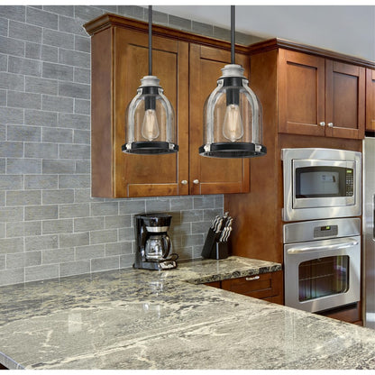 Westinghouse Cindy 11in 1-Light Pendant | Matte Black and Antique Ash with Clear Seeded Glass | Kitchen Island & Dining Room | Model 6129700