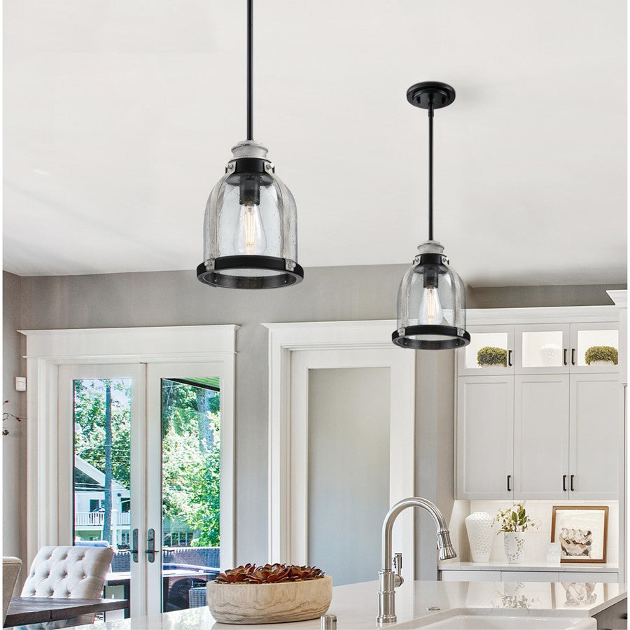Westinghouse Cindy 11in 1-Light Pendant | Matte Black and Antique Ash with Clear Seeded Glass | Kitchen Island & Dining Room | Model 6129700