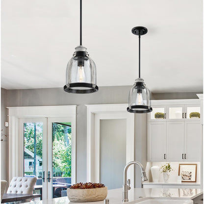 Westinghouse Cindy 11in 1-Light Pendant | Matte Black and Antique Ash with Clear Seeded Glass | Kitchen Island & Dining Room | Model 6129700