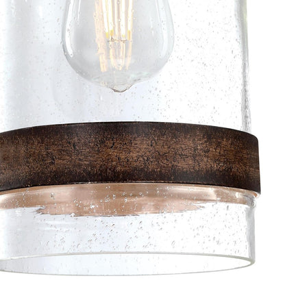 Westinghouse Tarrant 11in 1-Light Pendant | Black-Bronze and Clear Seeded Glass with Barnwood Band | Kitchen Island & Dining Room | Model 6129800