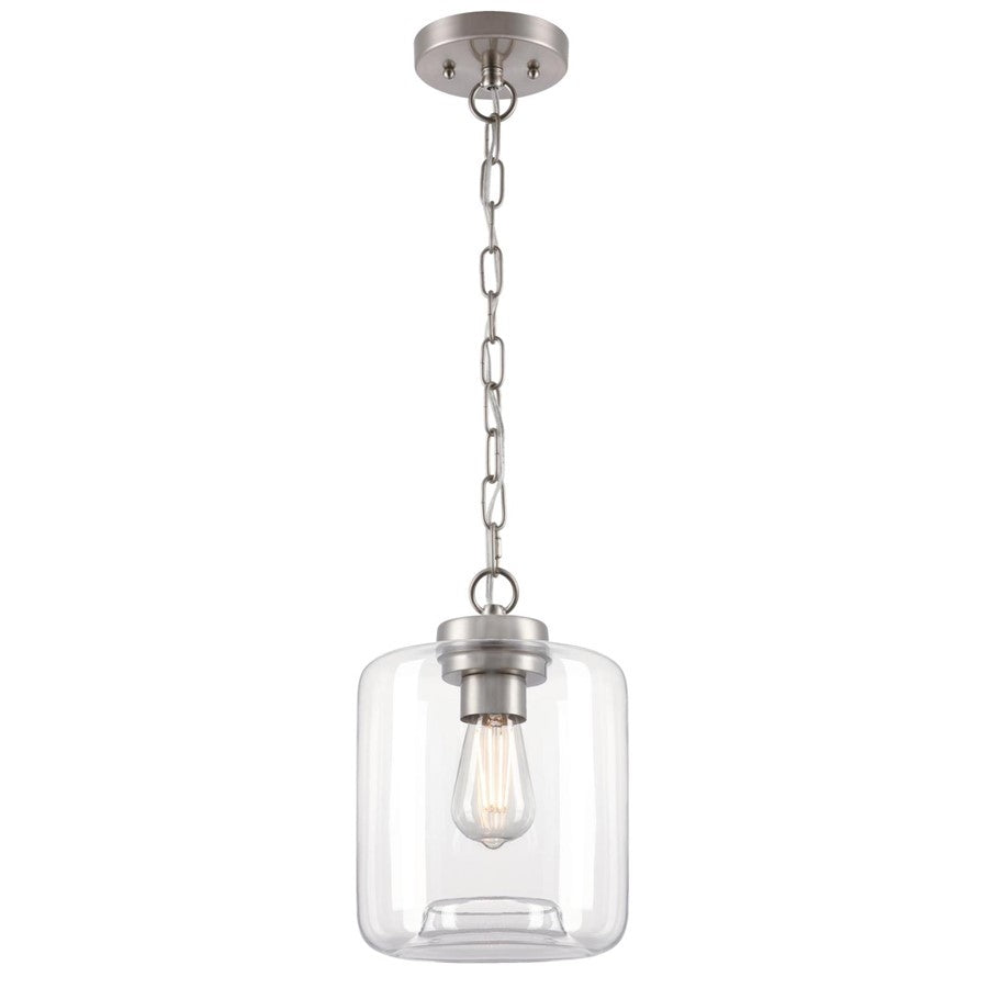 Westinghouse Judd 11in 1-Light Pendant | Brushed Nickel and Clear Glass | Kitchen Island & Dining Room | 8 x 8 x 11 in | Model 6130000