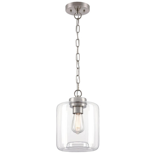Westinghouse Judd 11in 1-Light Pendant | Brushed Nickel and Clear Glass | Kitchen Island & Dining Room | 8 x 8 x 11 in | Model 6130000