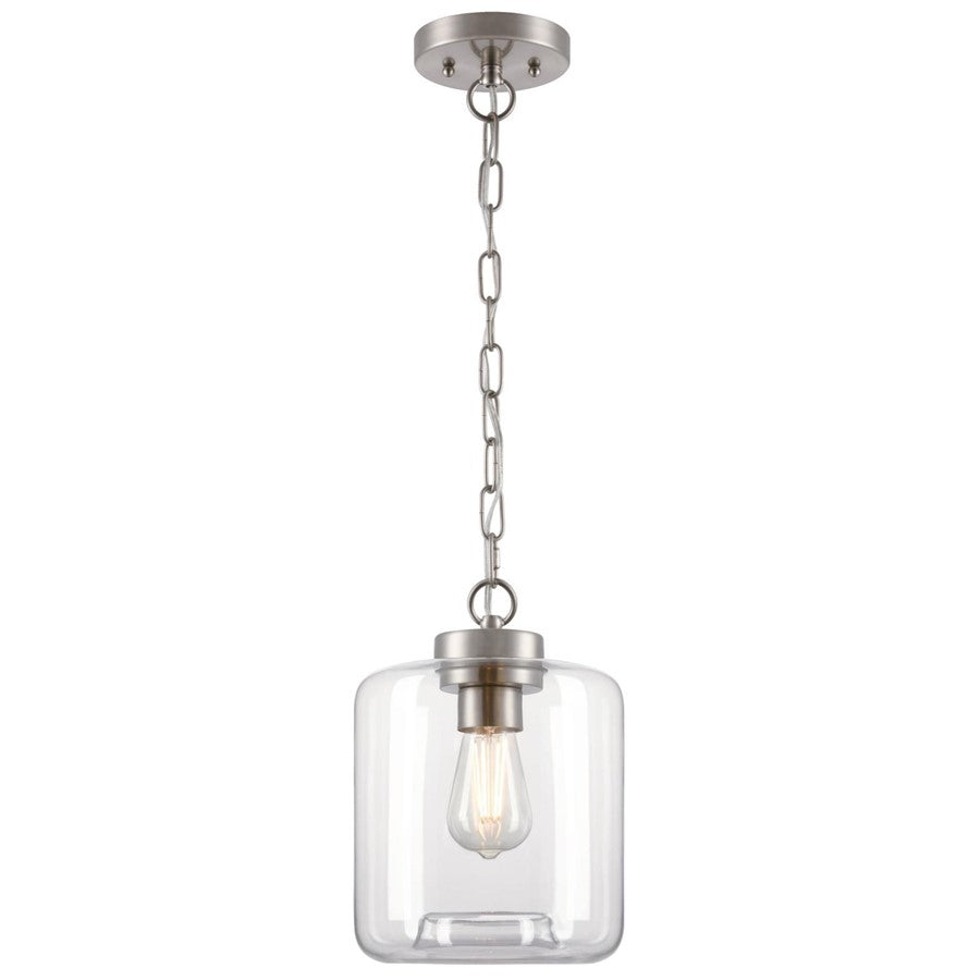 Westinghouse Judd 11in 1-Light Pendant | Brushed Nickel and Clear Glass | Kitchen Island & Dining Room | 8 x 8 x 11 in | Model 6130000