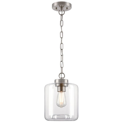 Westinghouse Judd 11in 1-Light Pendant | Brushed Nickel and Clear Glass | Kitchen Island & Dining Room | 8 x 8 x 11 in | Model 6130000