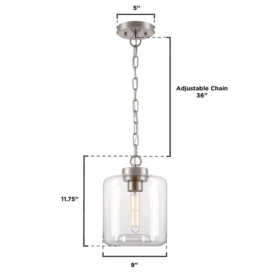 Westinghouse Judd 11in 1-Light Pendant | Brushed Nickel and Clear Glass | Kitchen Island & Dining Room | 8 x 8 x 11 in | Model 6130000