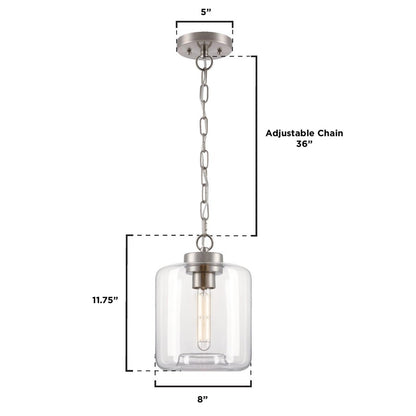 Westinghouse Judd 11in 1-Light Pendant | Brushed Nickel and Clear Glass | Kitchen Island & Dining Room | 8 x 8 x 11 in | Model 6130000