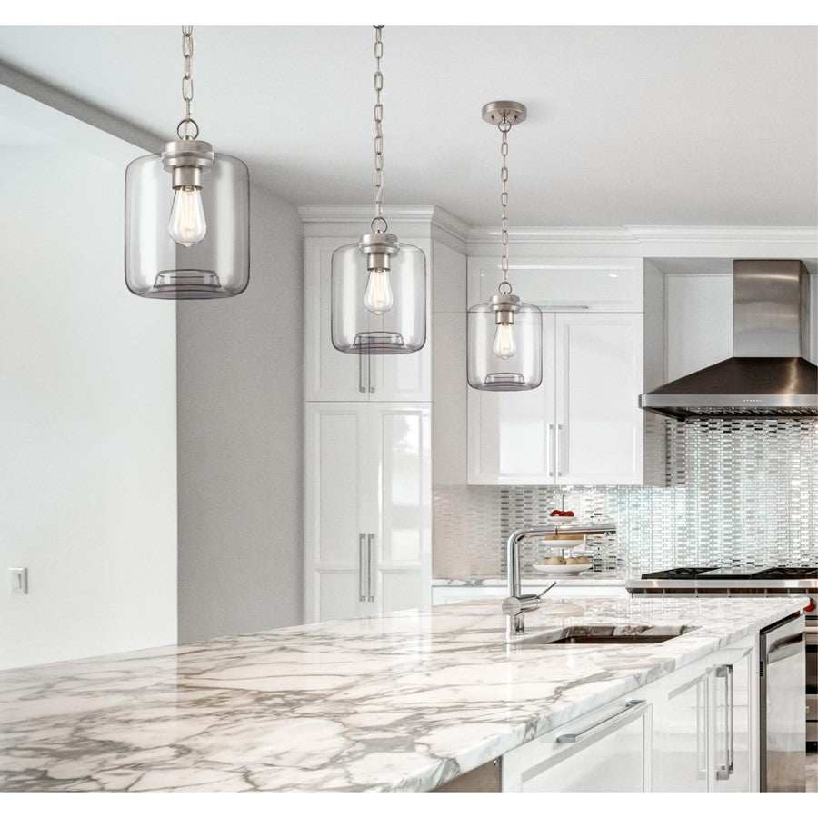 Westinghouse Judd 11in 1-Light Pendant | Brushed Nickel and Clear Glass | Kitchen Island & Dining Room | 8 x 8 x 11 in | Model 6130000