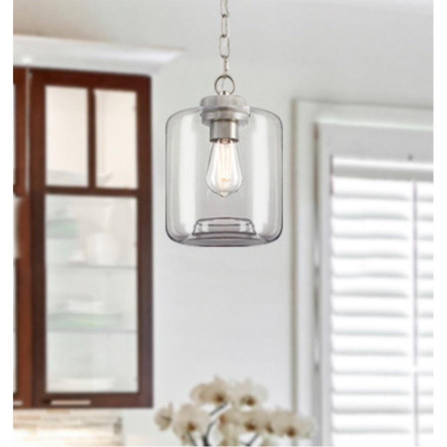 Westinghouse Judd 11in 1-Light Pendant | Brushed Nickel and Clear Glass | Kitchen Island & Dining Room | 8 x 8 x 11 in | Model 6130000