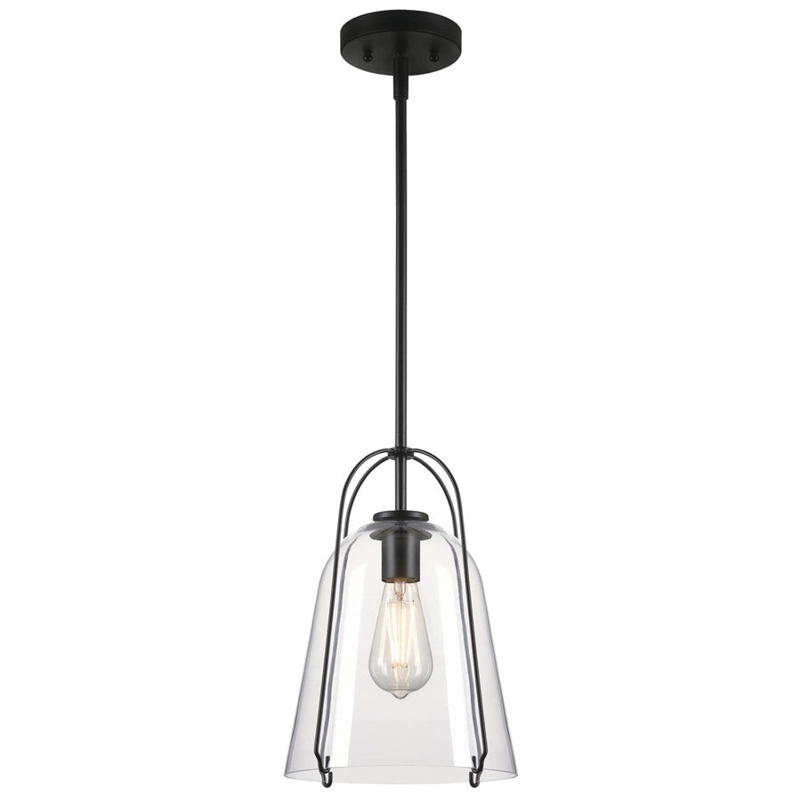 Westinghouse Kewadin 9in 1-Light Pendant | Transitional Matte Black and Clear Glass | Kitchen Island & Dining Room | Model 6130100
