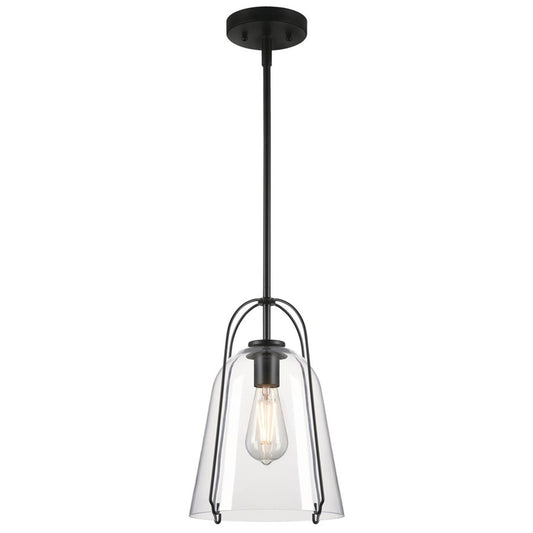 Westinghouse Kewadin 9in 1-Light Pendant | Transitional Matte Black and Clear Glass | Kitchen Island & Dining Room | Model 6130100