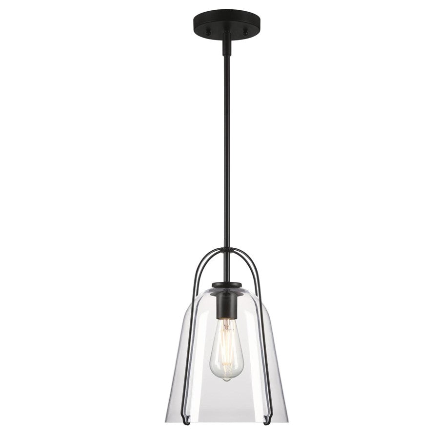 Westinghouse Kewadin 9in 1-Light Pendant | Transitional Matte Black and Clear Glass | Kitchen Island & Dining Room | Model 6130100
