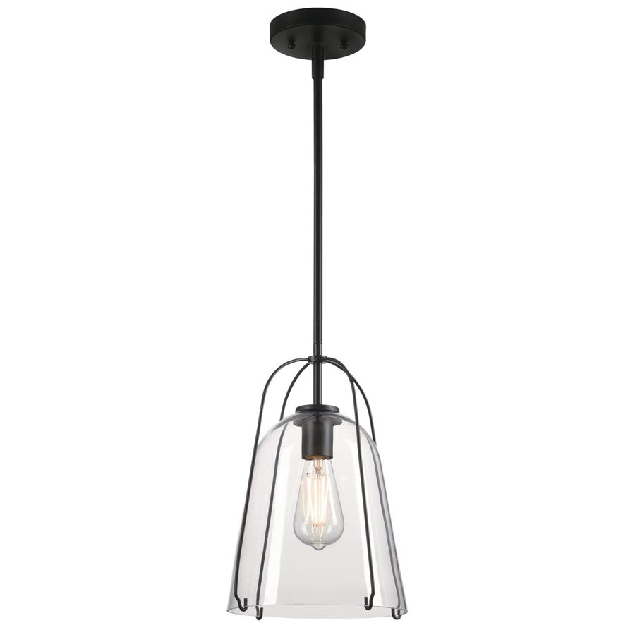 Westinghouse Kewadin 9in 1-Light Pendant | Transitional Matte Black and Clear Glass | Kitchen Island & Dining Room | Model 6130100