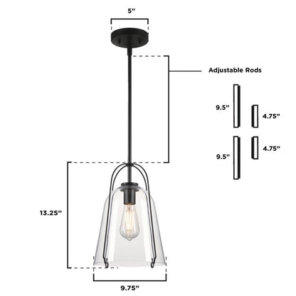 Westinghouse Kewadin 9in 1-Light Pendant | Transitional Matte Black and Clear Glass | Kitchen Island & Dining Room | Model 6130100