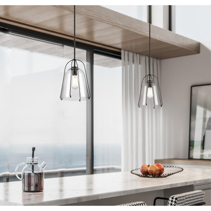Westinghouse Kewadin 9in 1-Light Pendant | Transitional Matte Black and Clear Glass | Kitchen Island & Dining Room | Model 6130100