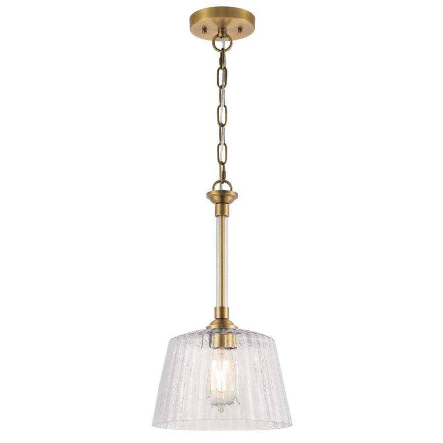 Westinghouse Aggie 10in 1-Light Pendant | Mid-Century Brushed Brass and Clear Ribbed Glass | Kitchen Island & Dining Room | Model 6130200