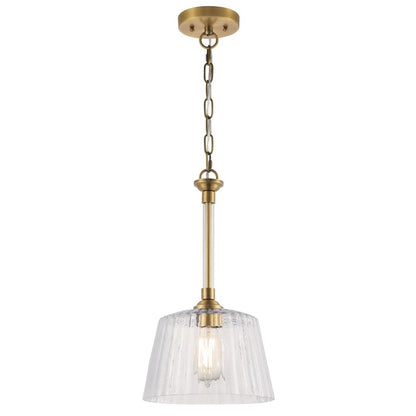 Westinghouse Aggie 10in 1-Light Pendant | Mid-Century Brushed Brass and Clear Ribbed Glass | Kitchen Island & Dining Room | Model 6130200