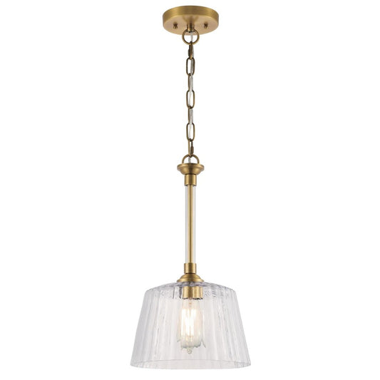 Westinghouse Aggie 10in 1-Light Pendant | Mid-Century Brushed Brass and Clear Ribbed Glass | Kitchen Island & Dining Room | Model 6130200