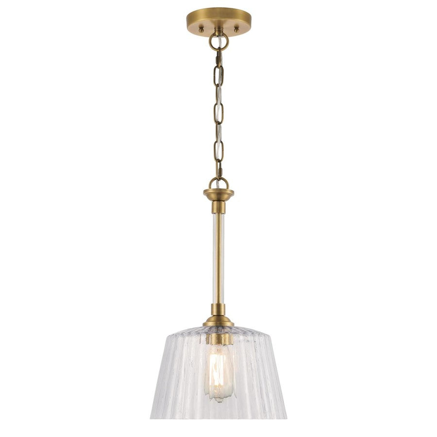 Westinghouse Aggie 10in 1-Light Pendant | Mid-Century Brushed Brass and Clear Ribbed Glass | Kitchen Island & Dining Room | Model 6130200