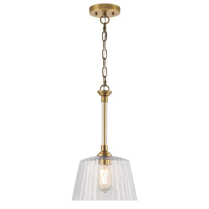 Westinghouse Aggie 10in 1-Light Pendant | Mid-Century Brushed Brass and Clear Ribbed Glass | Kitchen Island & Dining Room | Model 6130200