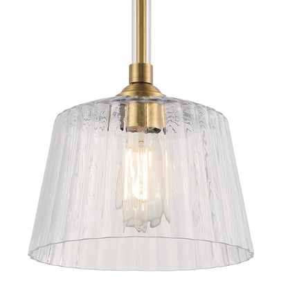 Westinghouse Aggie 10in 1-Light Pendant | Mid-Century Brushed Brass and Clear Ribbed Glass | Kitchen Island & Dining Room | Model 6130200