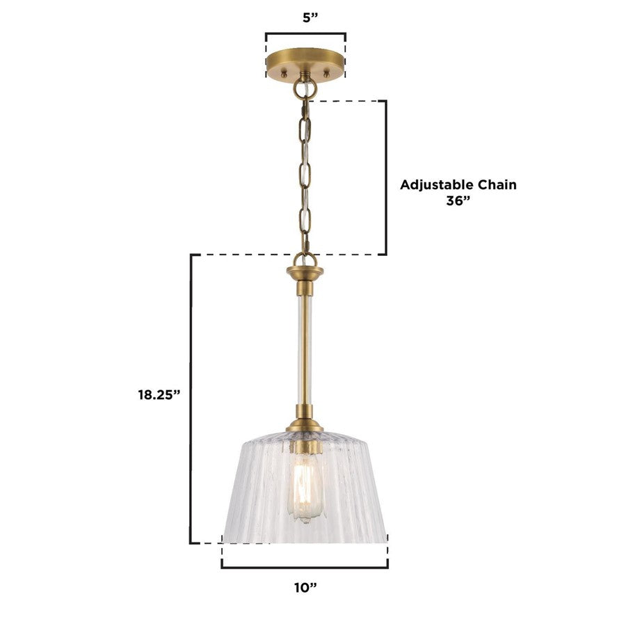 Westinghouse Aggie 10in 1-Light Pendant | Mid-Century Brushed Brass and Clear Ribbed Glass | Kitchen Island & Dining Room | Model 6130200