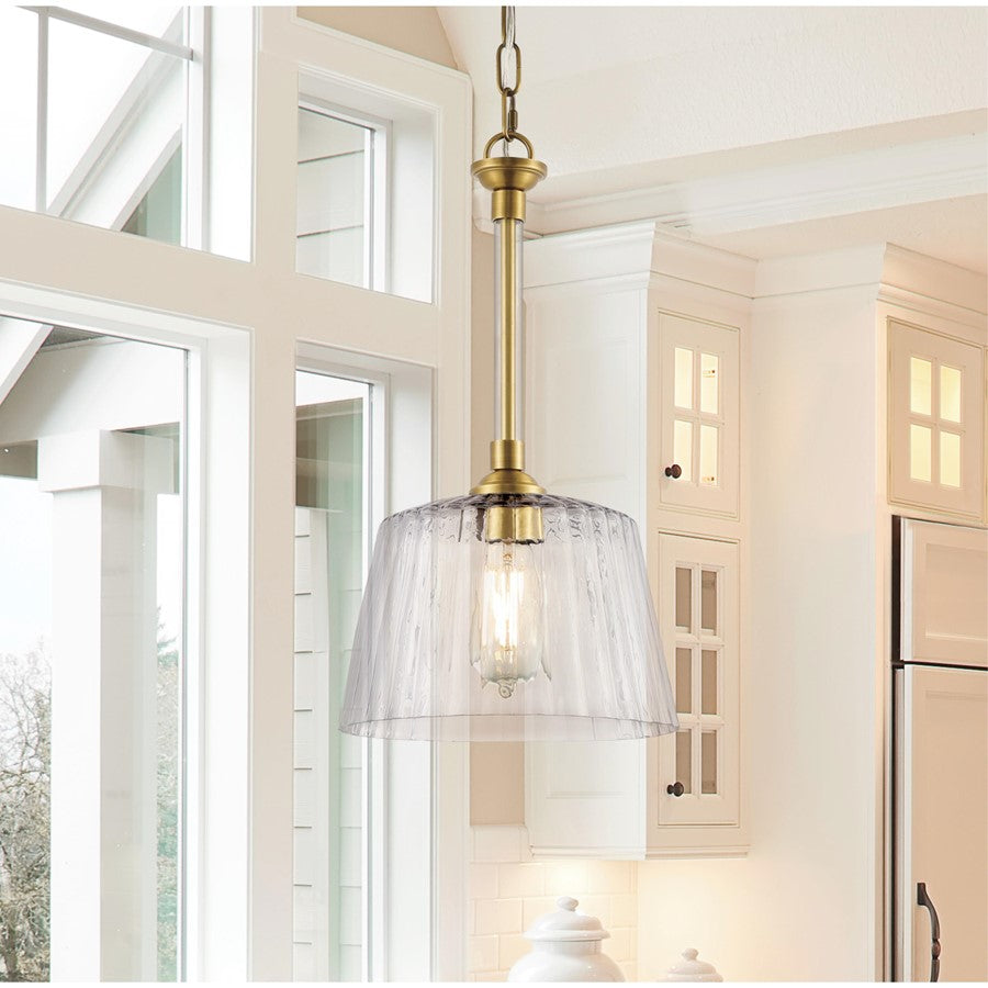 Westinghouse Aggie 10in 1-Light Pendant | Mid-Century Brushed Brass and Clear Ribbed Glass | Kitchen Island & Dining Room | Model 6130200