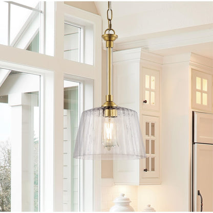 Westinghouse Aggie 10in 1-Light Pendant | Mid-Century Brushed Brass and Clear Ribbed Glass | Kitchen Island & Dining Room | Model 6130200
