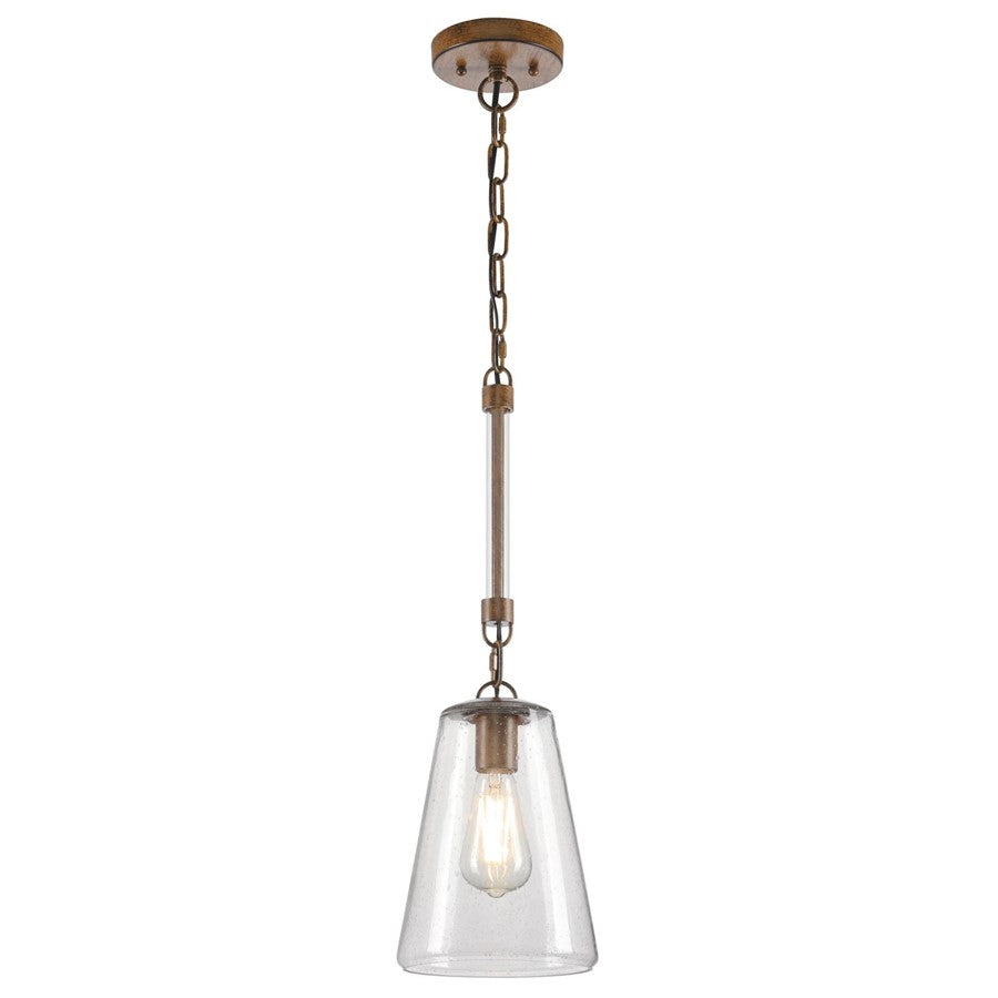 Westinghouse Biloxi 7in 1-Light Mini Pendant | Farmhouse Barnwood and Clear Seeded Glass | Kitchen Island & Dining Room | Model 6130400